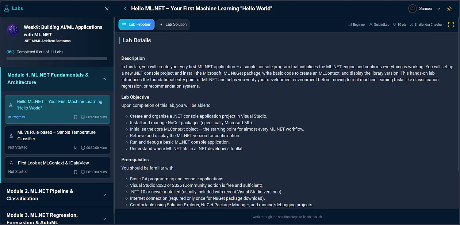 lab brief screen on ScholarHat
